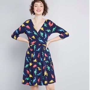 Surplice Knit A Line Dress in Navy Dinos